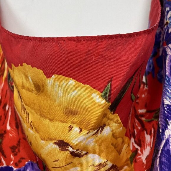 Elaine Gold Red Floral Square Scarf Vintage 33.5” X 35” Rolled Hem - Picture 4 of 5